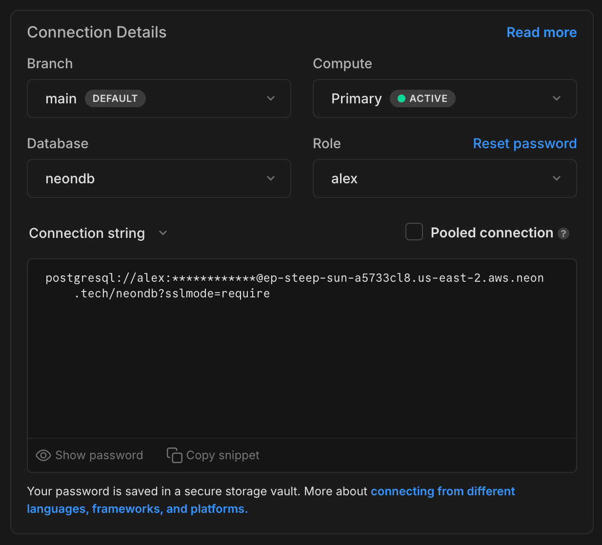 Connection details widget