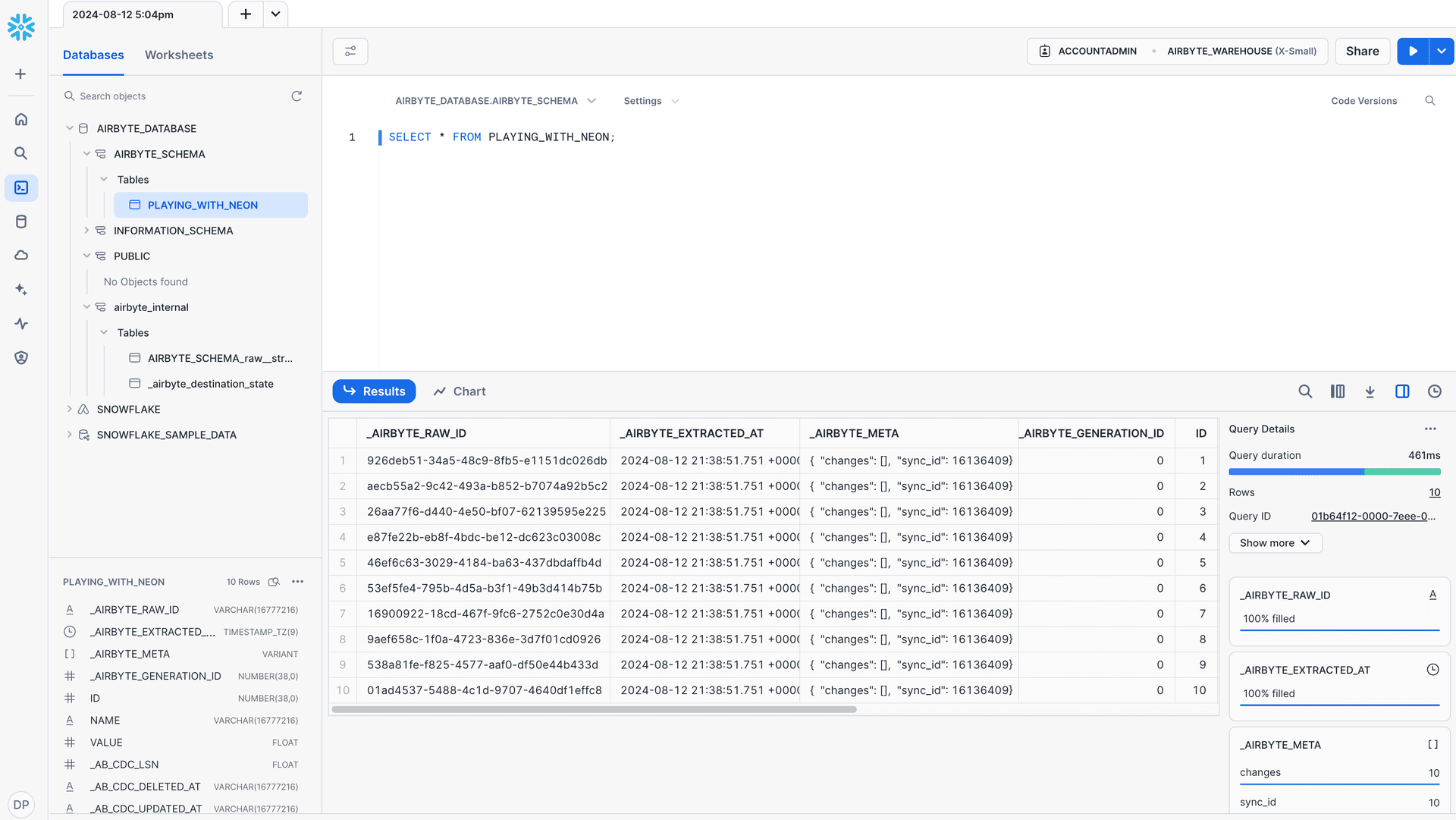 Airbyte Snowflake verify replication