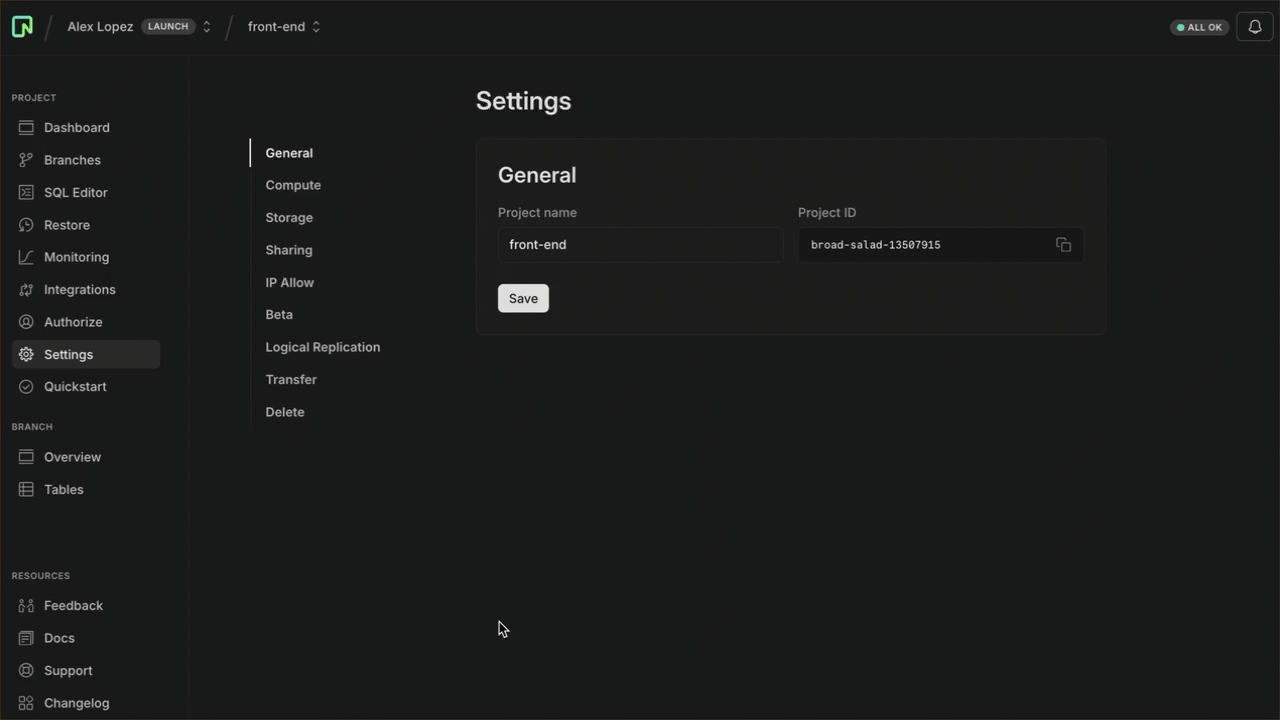 transfer single project